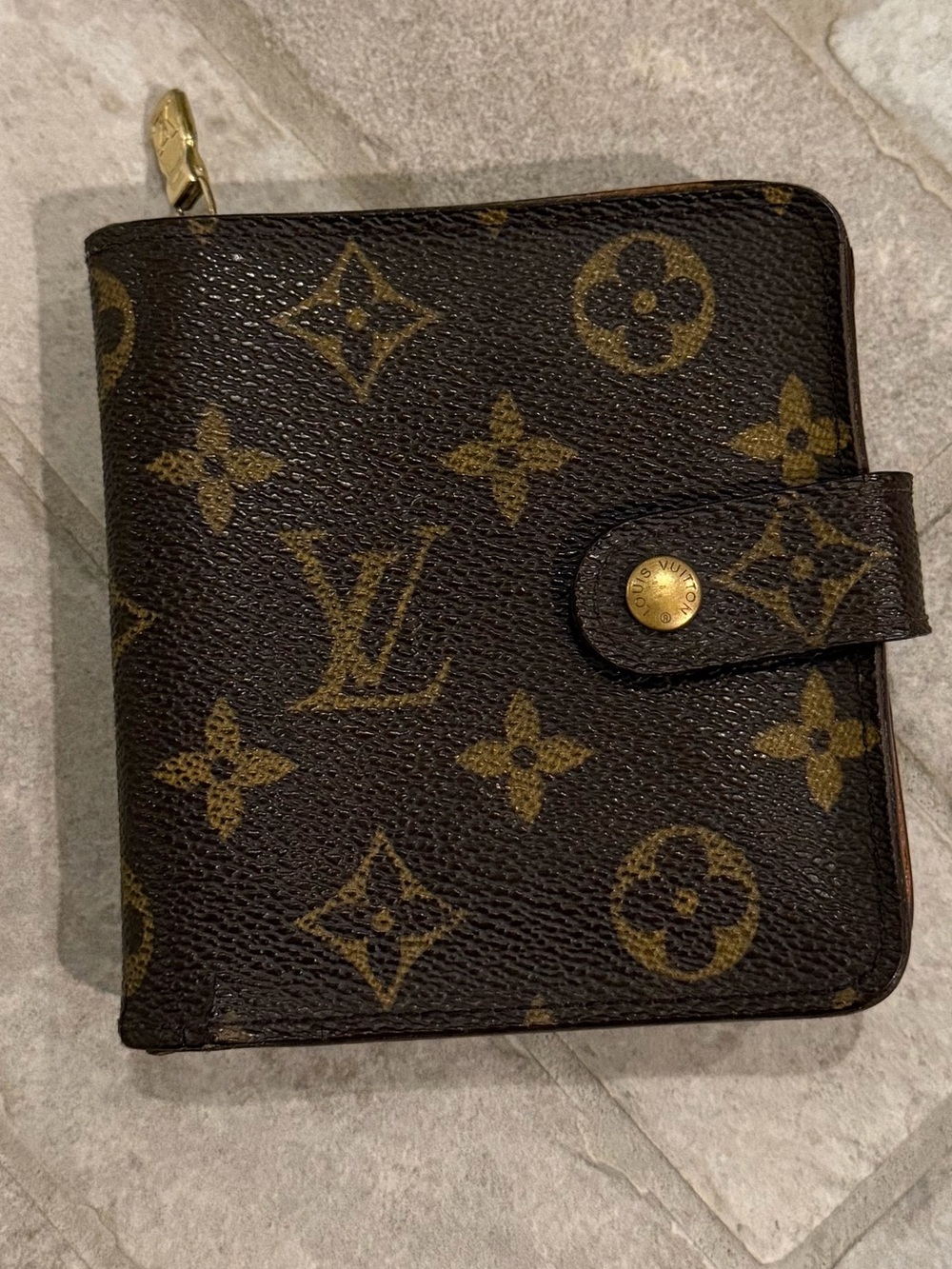 Louis Vuitton Brown Monogram Compact Wallet with Gold Hardware